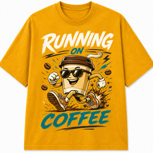 เสื้อยืดแขนยาวคอกลมสีดำพิมพ์ลายการ์ตูนกาแฟสำหรับผู้ชาย ทรงหลวม สวมใส่สบาย ผลิตจากผ้าเจอร์ซีย์คอตตอน 100% - Product Image 1