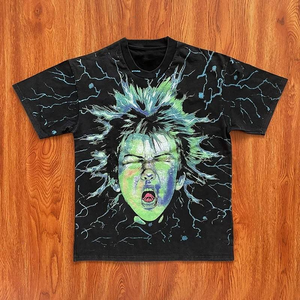 เสื้อยืดผู้ชายสไตล์วินเทจล้างสีแบบแอซิดวอช แฟชั่นสตรีทแวร์สำหรับผู้ชาย - Product Image 3