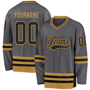 Maillot de hockey sur glace personnalisé pour hommes, manches courtes, col baseball, logo des équipes, impression par transfert thermique, polyester/coton respirant 3D - Product Image 4