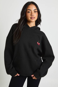 Custom Logo Winter Womens <b>Oversized</b> <b>Fleece</b> <b>Hoodie</b> OEM Cotton Blend Front Logo Drop Shoulder Pullover for Streetwear Brands - Product Image 3