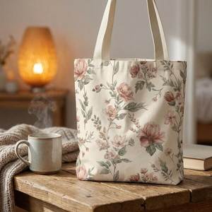 Style De Maison Bohemian Vintage Floral Print Women's <b>Large</b> 100% Cotton <b>Canvas</b> Tote <b>Bag</b> All Seasons Shopping <b>Bag</b> - Product Image 1