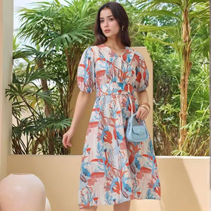 Vestido Largo Casual de Verano para Mujer, Estilo Nuevo, Elegante, Sin Mangas, Cuello en V, Largo Midi, Manga Corta - Product Image 1
