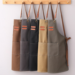 Unisex Adults Canvas Apron with Pockets and <b>Tie</b> Waist Beige <b>Brown</b> Colors - Product Image 4