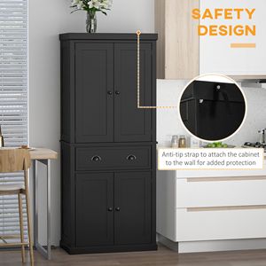 Dispensa da cucina autoportante nera con spazio contenitivo da 72 pollici e ante - Product Image 6