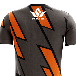 Maillot de football personnalisé pour homme, gris et orange, à motif géométrique, col rond, manches courtes, anti-humidité, coupe athlétique, imprimé sur le devant - Product Image 6