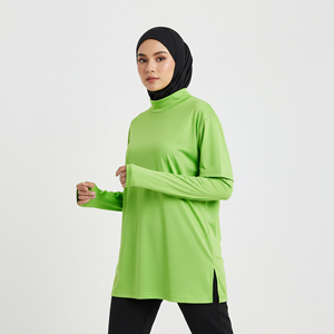 Stylish Practical Modest Muslim Women's Sports Shirt Drop Shoulder Thumbhole Sleeves Eco-Friendly Breathable Polyester UPF50+ - Product Image 1