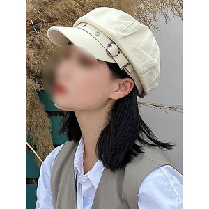 หมวกแก๊ปผู้หญิงสีดำลายทางสไตล์นิวส์บอยสุดเทรนดี้ แฟชั่นเบเกอร์บอย พร้อมห่วงโลหะ ทำจากขนสัตว์ 100% สำหรับฤดูหนาว ขายส่ง - Product Image 1