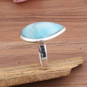 Anillo de Larimar Natural AAA en Forma de Pera, Plata de Ley 925, Larimar Genuino en Forma de Lágrima, Clásico para Boda, Gema Azul Océano Rara, Joyería Fina - Product Image 1