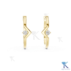 Lab Grown CVD Diamond Solitaire Chevron V Shape <b>Hoop</b> <b>Earrings</b> Snap Back 14K <b>Solid</b> Gold Luxury Women's Jewellery - Product Image 2