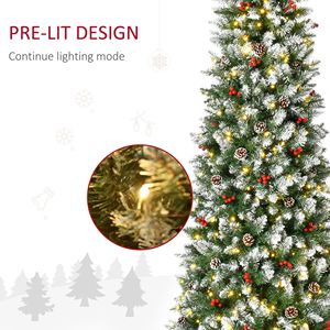 7.5 ft Pre-Lit Snow Dipped Artificial Christmas Tree 350 LED <b>Lights</b> Realistic <b>Branches</b> Pine Cones Red Berries Christmas Tree - Product Image 6
