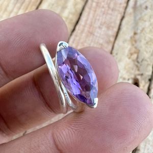Natural Amethyst Adjustable <b>Ring</b> 925 Sterling Silver Marquise Cut Gemstone February Birthstone Jewelry Elegant Gift For Her - Product Image 4