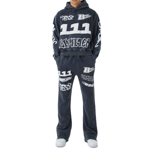 Conjunto Deportivo Vintage de Felpa Gruesa con Estampado Desgastado por el Sol, Pantalones Deportivos 100% Algodón, Sudadera con Capucha Desgastada, Traje Deportivo para Hombre - Product Image 1