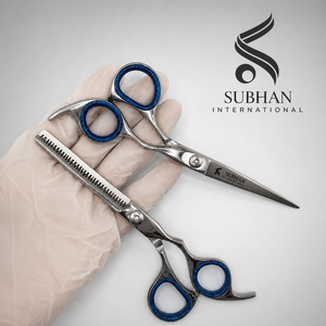 Hair Cutting Scissors Stainless Steel Blue Handle Manual Hair Care Tools High Quality for Professional Stylists Handle Design - Product Image 4