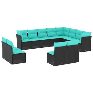 Ensemble de canapés de patio en polyrotin noir, 12 pièces avec coussins, meubles d'extérieur, style contemporain, design moderne - Product Image 2