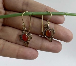 Natural Red Carnelian <b>Gold</b> Plated <b>Dangle</b> <b>Earrings</b> Handmade Floral Gemstone Drop <b>Earrings</b> for Women Wholesale Jewelry - Product Image 3