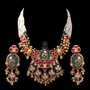 Vaani Gold Plated Antique Pearl & Zircon Bridal Necklace Set - Product Image 1