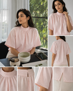 Women's Solid Bohemian <b>Linen</b>/Cotton Summer Suit Mandarin Collar Sleeveless Blazer Belted Waist Ankle Pant Two-Piece Eco-Friendly - Product Image 5