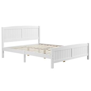 Base letto Queen Pine a strato singolo con testiera curva, pannello completo e pannello posteriore in legno a strisce verticali, stesso letto - Product Image 4