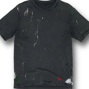 เสื้อยืดคอกลมแขนสั้นสีดำล้างสีสำหรับผู้ชาย พิมพ์ลายสาดสีสไตล์สตรีท - Product Image 5
