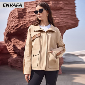 Abrigo Personalizado para Mujer, Chaqueta de Primavera con Bolsillos Grandes y Detalles en Cuero, Abrigo Corto Tipo Gabardina al por Mayor, OEM ODM - Product Image 6