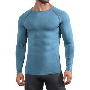 T-shirt de compression à manches longues pour homme, coupe ajustée, personnalisable, sous-vêtement de sport pour les séances d'entraînement et de course - Product Image 1