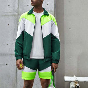 Conjunto Deportivo para Hombre con Bloques de Color Verde Neón, Amarillo y Blanco, Manga Larga, Transpirable, Cierre de Cremallera, Corte Regular - Product Image 1