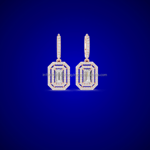 Pendientes Colgantes Vintage Chapados en Oro de 10K, Diseño Retro Hecho a Mano con Diamantes Cultivados en Laboratorio para Mujeres, Festivales y Regalos - Product Image 1