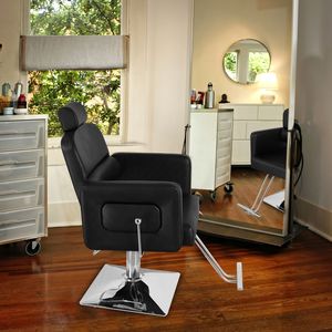 Poltrona da Barbiere Reclinabile in Pelle PVC con Piastra Quadrata e Poggiapiedi, Telaio in Acciaio Galvanizzato, Capacità 300 libbre, Nera HZ8897B N001 - Product Image 2