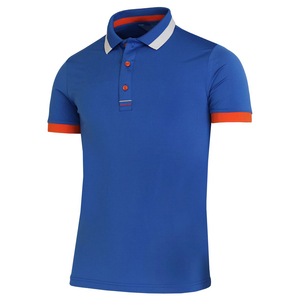 Men's Blue Short Sleeve <b>Polo</b> Shirt Regular Fit Contrast Trim Casual Knitted Solid Color Design - Product Image 2