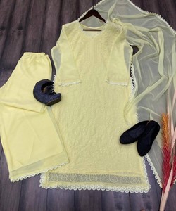 Yellow Cotton Kurta Women <b>Floor</b>-Length Loose Fit Traditional Ethnic Wear India Pakistan Casual All Seasons Style 62914 BE-170 - Product Image 2