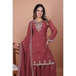 Designer Women's Sharara <b>Suit</b> Set with Embroidered Work Sequence Coding - Product Image 4