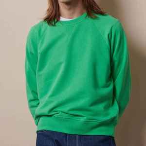 Sweat-shirt unisexe vert à col rond, manches raglan, coupe classique, tricoté, couleur unie, pull décontracté, vêtement d'automne, 100% coton - Product Image 1