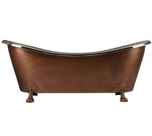 Bañera independiente de cobre martillado ovalada con base con faldón, marrón, de lujo para baño - Product Image 5