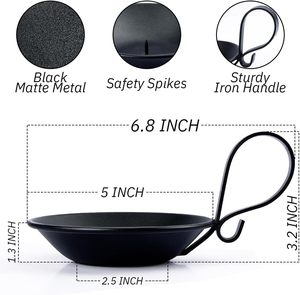 Portavelas de Hierro Negro Mate, Hecho a Mano, Ecológico, Duradero, con Asa y Púas de Seguridad, Decoración para el Hogar, Diwali - Product Image 6