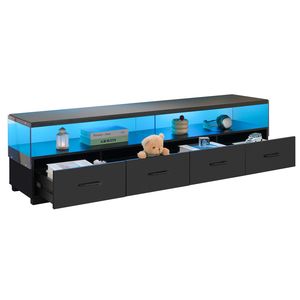 Mobile TV a 4 cassetti con anta per TV fino a 80 pollici, nero, per soggiorno, centro di intrattenimento con spazio contenitivo - Product Image 3