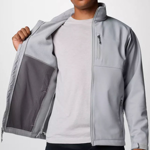 Chaqueta de Forro Polar Gris Claro para Hombre, Cuello Alto, Cierre de Cremallera, Resistente al Viento, Informal, para Otoño, Corte Regular, Color Sólido, Exterior de Poliéster - Product Image 4
