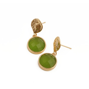 Prehnite Gemstone Hammered Textured Round Cut Gold Plated Brass Drop <b>Earrings</b> Trendy for Women <b>Small</b> Gift Ideas - Product Image 3
