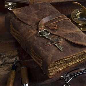 Leather Journal with Antique Key <b>Lock</b> Handmade Deckle Edge Diary Personalized Rustic Notebook - Product Image 5