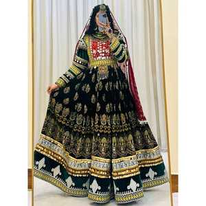 Vestido Formal de Novia para Mujer Tribal Afgana Kuchi, de Chifón, Acrílico y Cachemira, con Decoración de Encaje, Transpirable, Teñido Liso - Product Image 3