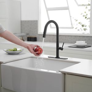 Robinet de cuisine à poignée unique avec douchette extractible en noir mat, robinet à poignée unique avec douchette extractible pour une utilisation en cuisine - Product Image 3