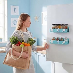 Set di 2 Portaspezie Magnetici per Arredamento Casa e Spiaggia, Cestello Magnetico in Metallo, Organizzatore per Frigorifero per Conservazione Spezie - Product Image 4