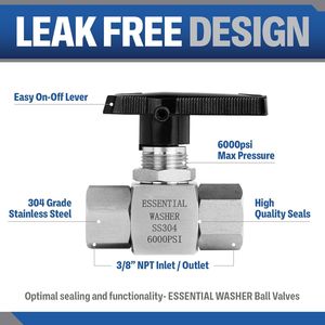 Válvula de Bola de Acero Inoxidable para Lavadora a Presión de Alta Temperatura 6000 PSI, Válvula de Cierre BSP Hembra de 3/8 Pulgadas - Product Image 3