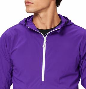 Unisex Purple Hooded Quarter-Zip Denim <b>Racer</b> <b>Jacket</b> Washed Quick Dry Breathable Polyester Winter Wear Regular Fit - Product Image 4