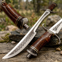 Épée de fantaisie elfique en acier D2 faite à la main, pointe de lance gravée, couteau de chasse à lame fixe 58-60HRC, OEM, meilleur cadeau pour lui, garantie à vie