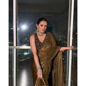 Saree de soirée de créateur avec broderie Zari à paillettes et bordure en dentelle pour robes de bal - Product Image 5