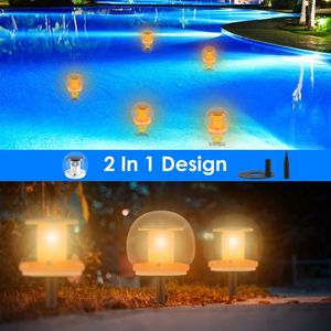 2 lampes solaires flottantes pour piscine, étanches IP67, en forme de globe, avec 3 modes d'éclairage, lampes solaires à piquet effet flamme - Product Image 6