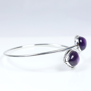 Natural Amethyst Two-Stone Teardrop Bangle <b>Bracelet</b> 925 Sterling <b>Silver</b> Plated Adjustable Open <b>Cuff</b> Jewelry for Wholesale - Product Image 4