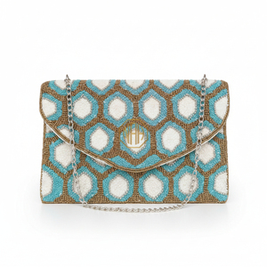 Pochette de Soirée Élégante Faite Main pour Femme avec Perles, Bandoulière Chaîne, Doublure en Satin et Motif Géométrique – Vente en Gros - Product Image 2