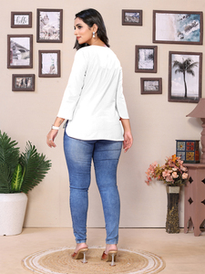 เสื้อ JT251สั้นผ้าฝ้ายสีขาวหรูหราสำหรับผู้หญิงสวมใส่ในชีวิตประจำวันแบบลำลองและมีสไตล์ - Product Image 3