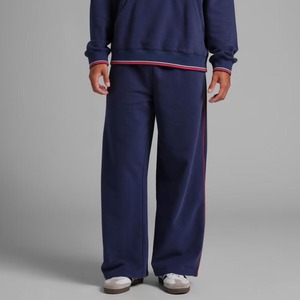 Pantalon de survêtement bleu marine pour homme avec bande latérale rouge, taille élastique, en molleton de coton décontracté, idéal pour l'automne - Product Image 4